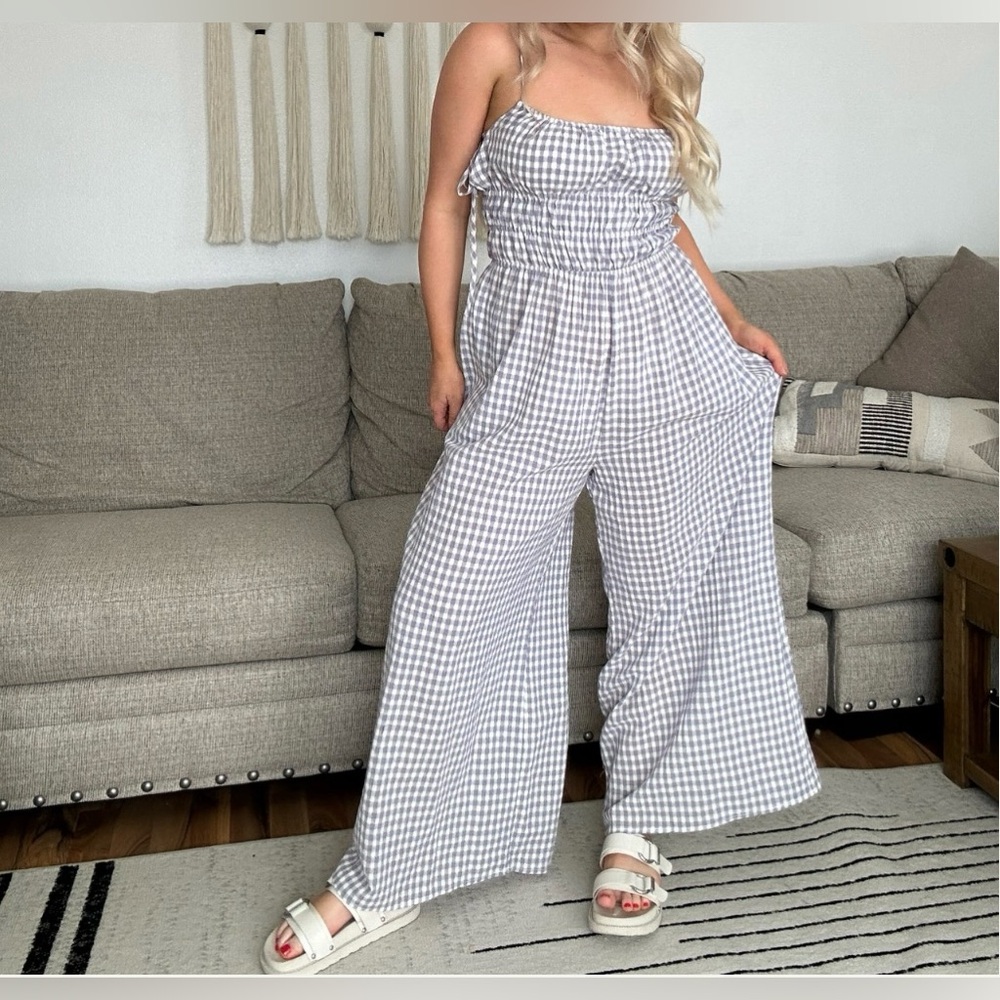 Blue and White Gingham Jumpsuit - Picture 5 of 10